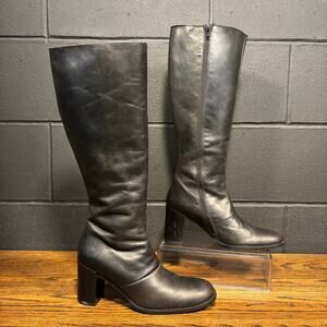 American Eagle 90s Y2K Vintage Chunky Black Leather Knee High Boots Size 9